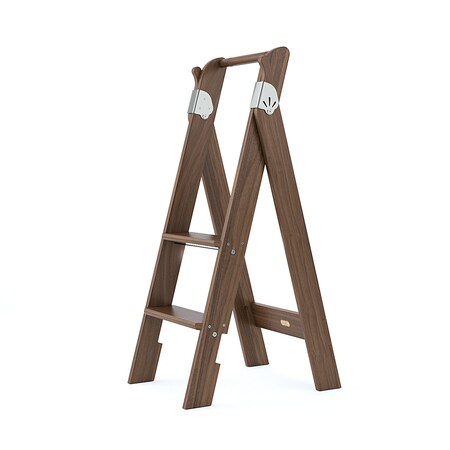 Putnam Rolling Ladder 2 Step Walnut Step Stool 250 lb. Load Capacity Polished Nickel PL.100-WA.PN